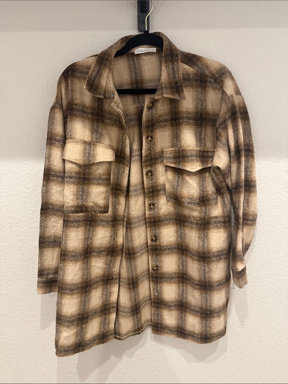 12th Tribe Brown and Cream Plaid Button-Down Shirt Jacket/Dress Size S